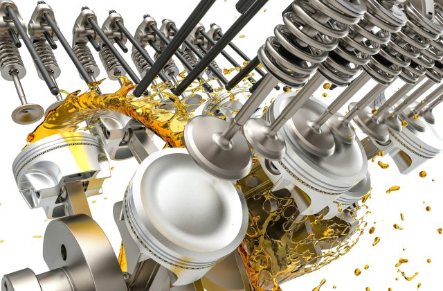 Engine pistons, crankshaft and valves with Lubricant Oil